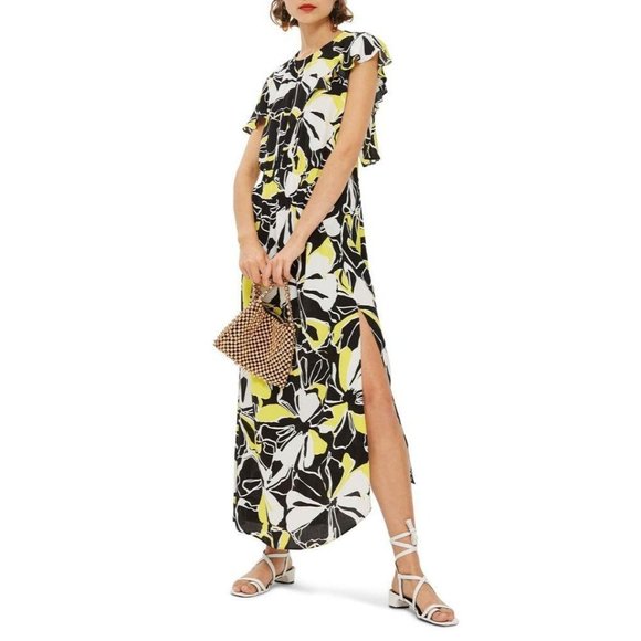 Topshop Dresses & Skirts - Topshop Deconstructed Floral Print Maxi Cut Out Dress Yellow & Black Size 2 US